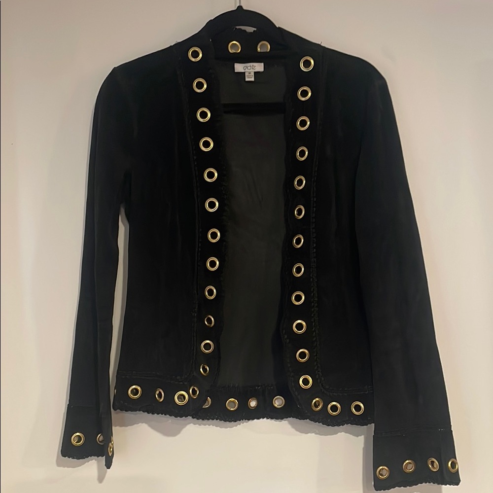 Cache Black Leather Jacket with Gold Accents Sz M